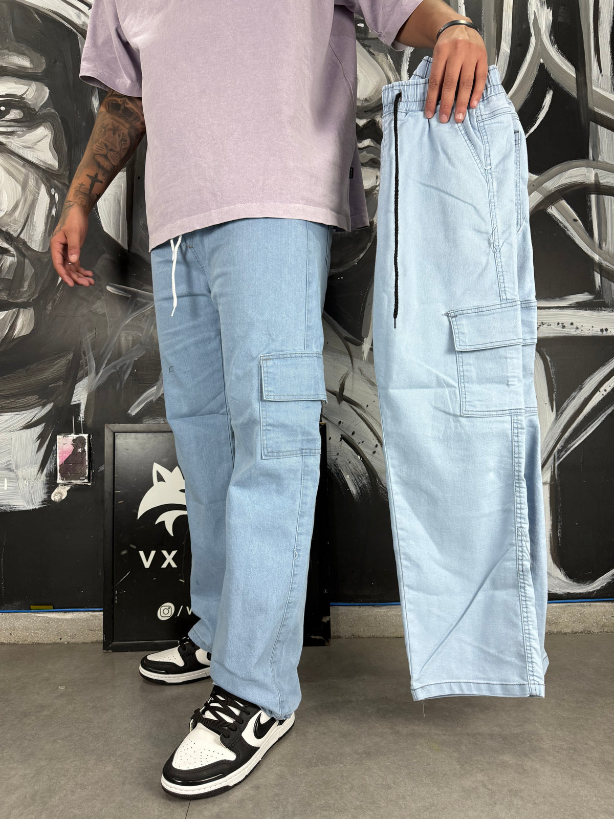 Calça Cargo Jeans clara