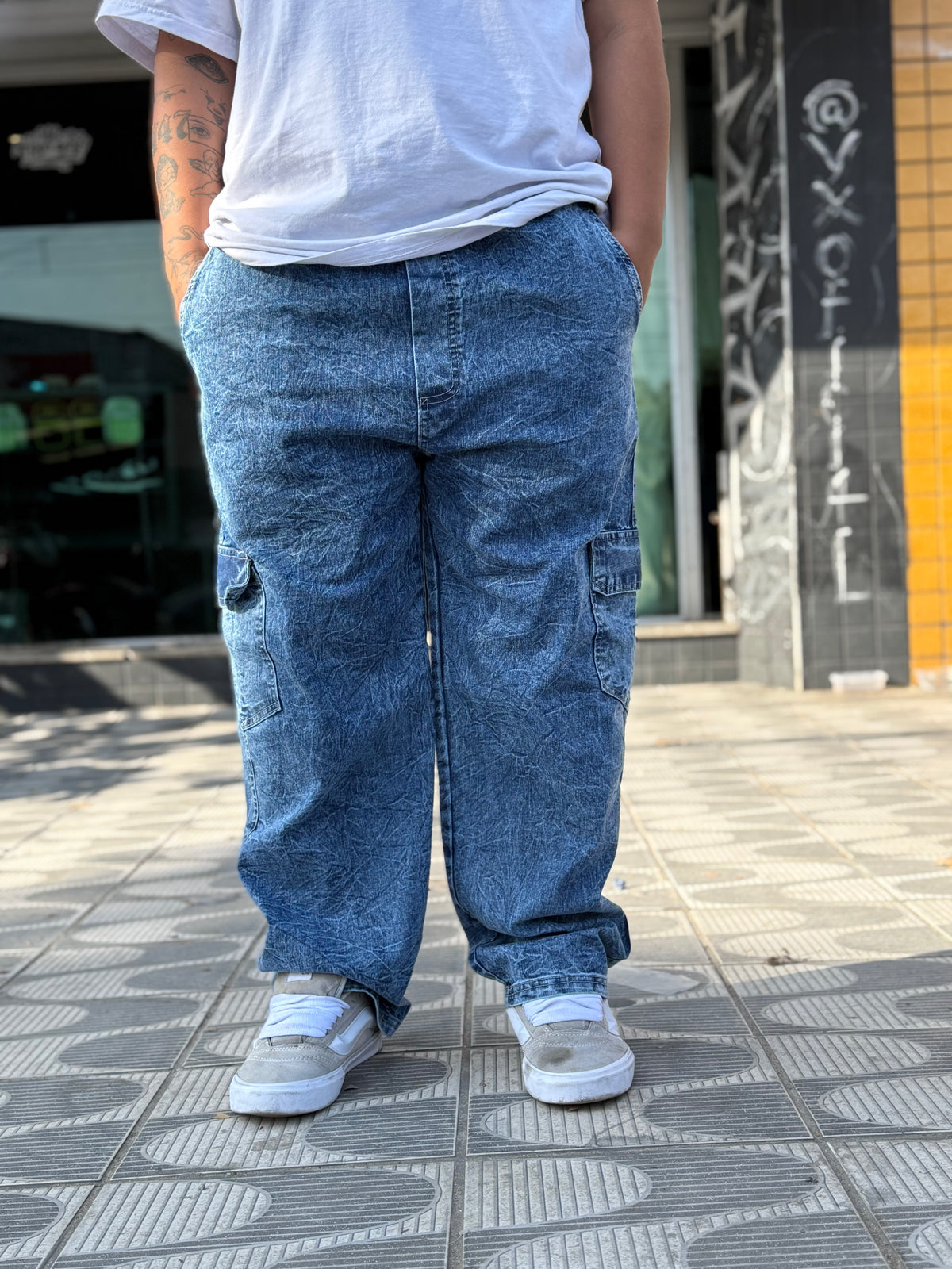 Calça Cargo Estonada Jeans
