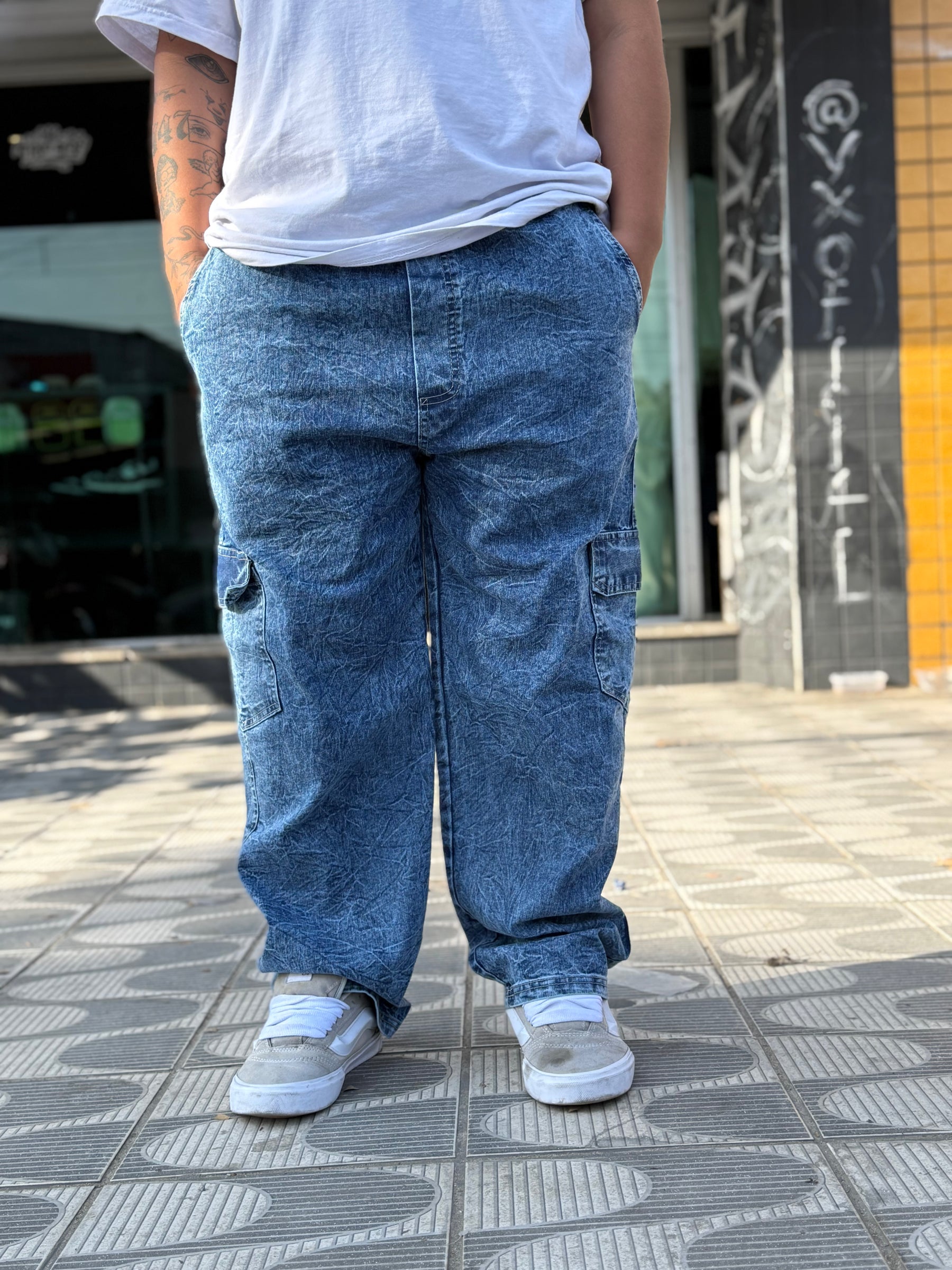 Calça Cargo Estonada Jeans