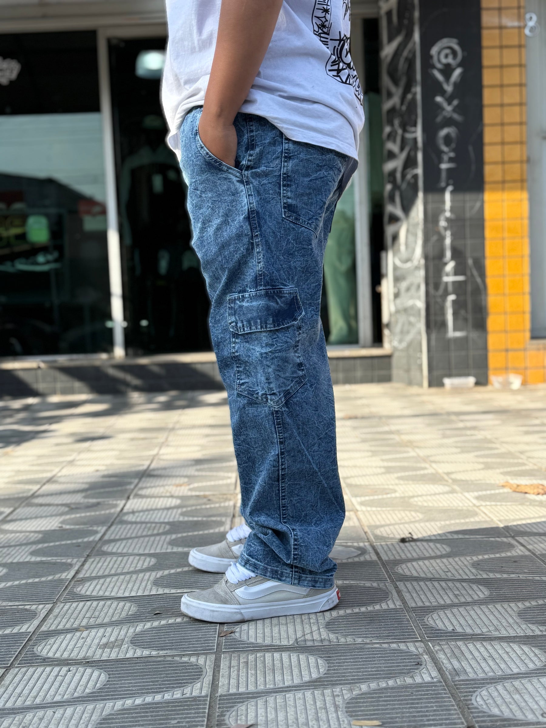 Calça Cargo Estonada Jeans