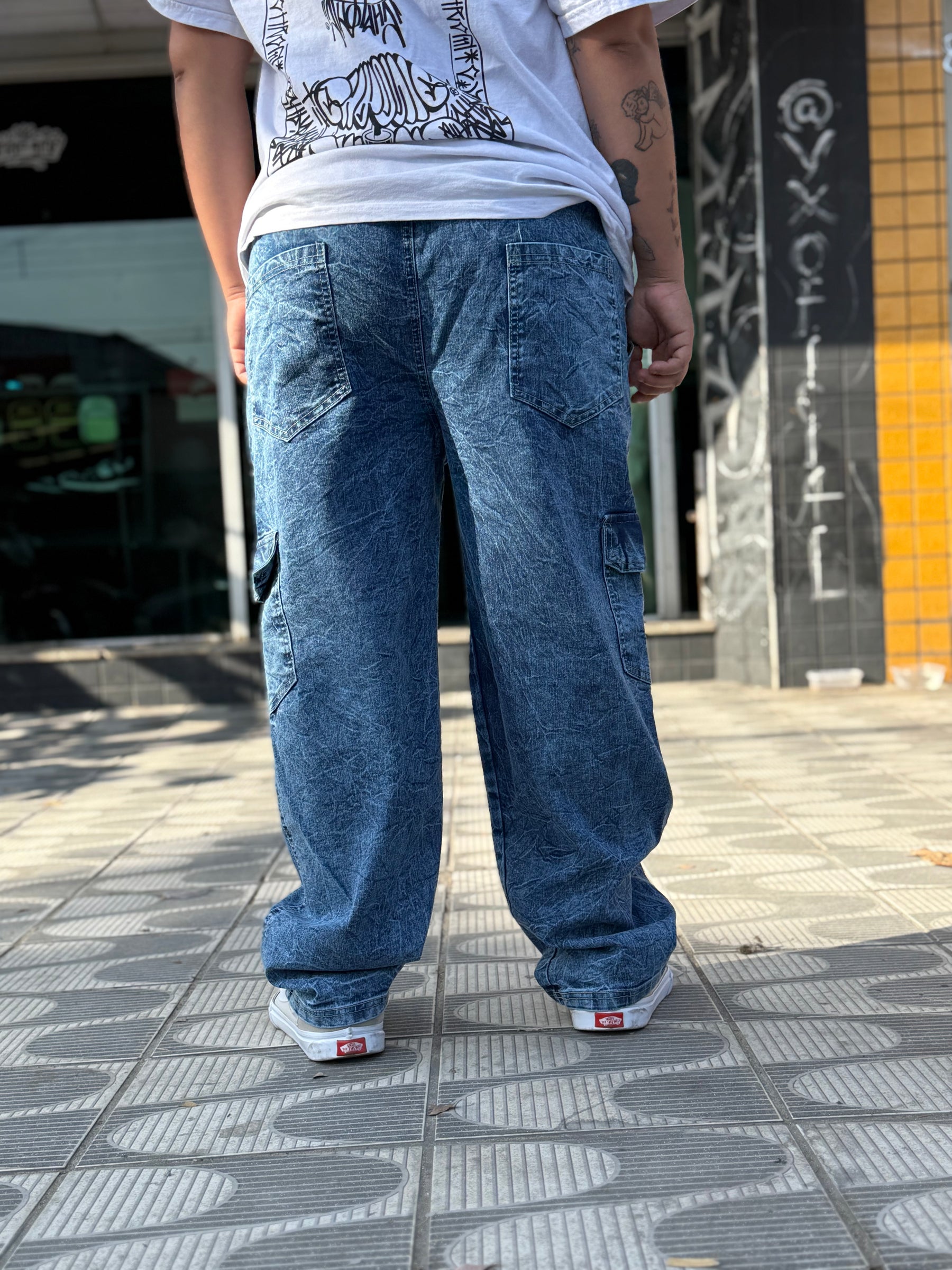 Calça Cargo Estonada Jeans
