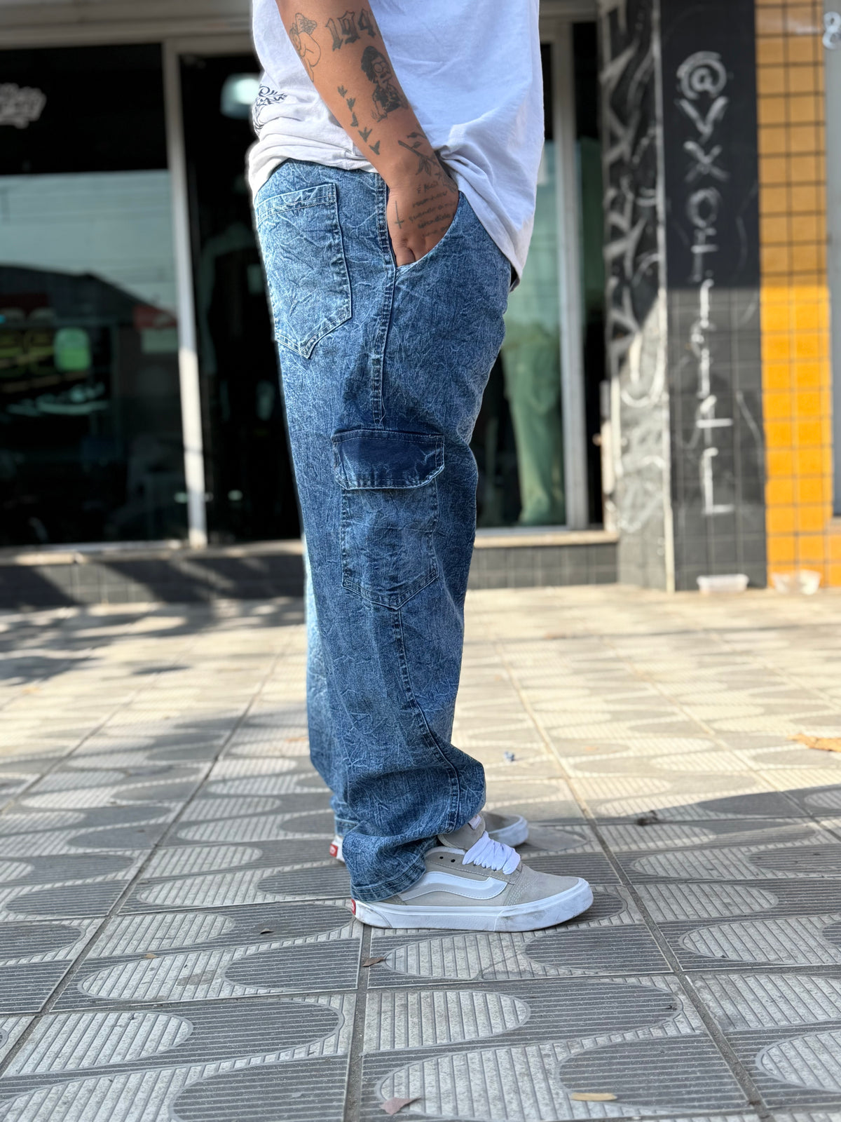 Calça Cargo Estonada Jeans