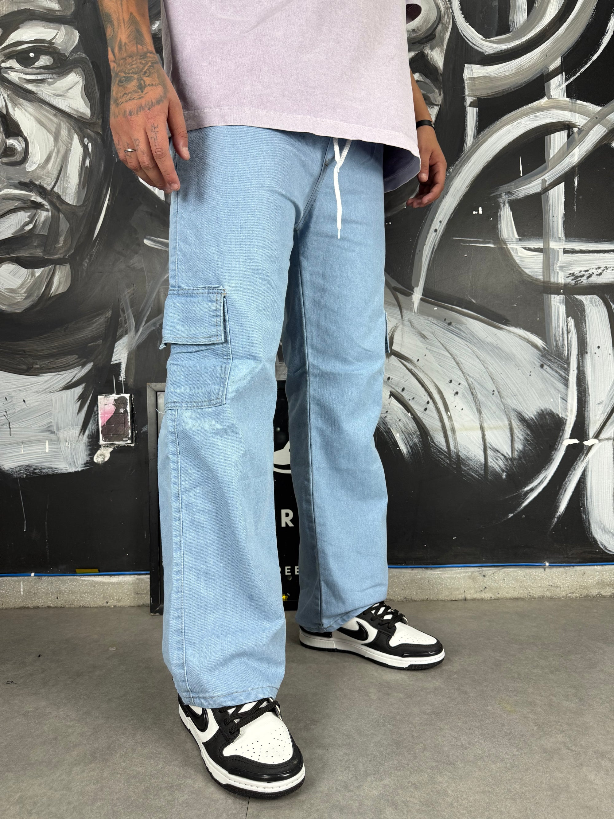 Calça Cargo Jeans clara