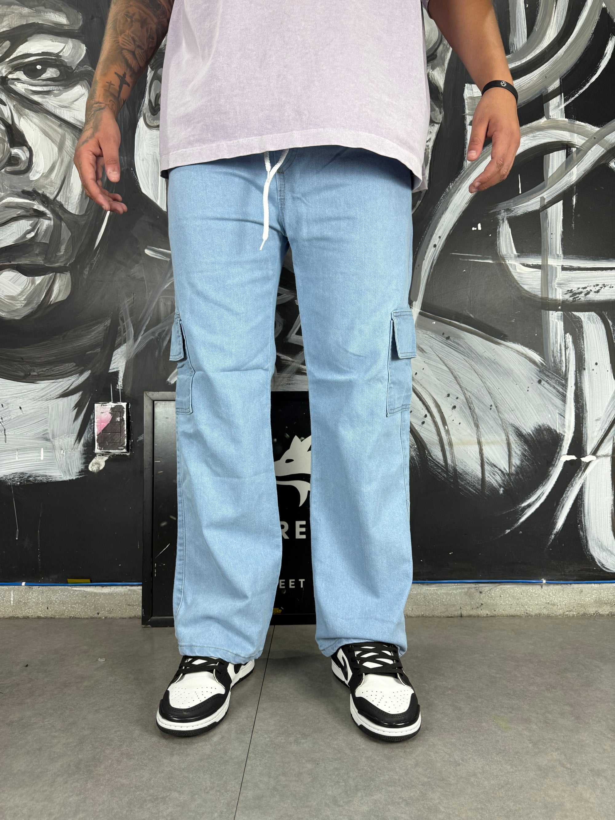 Calça Cargo Jeans clara