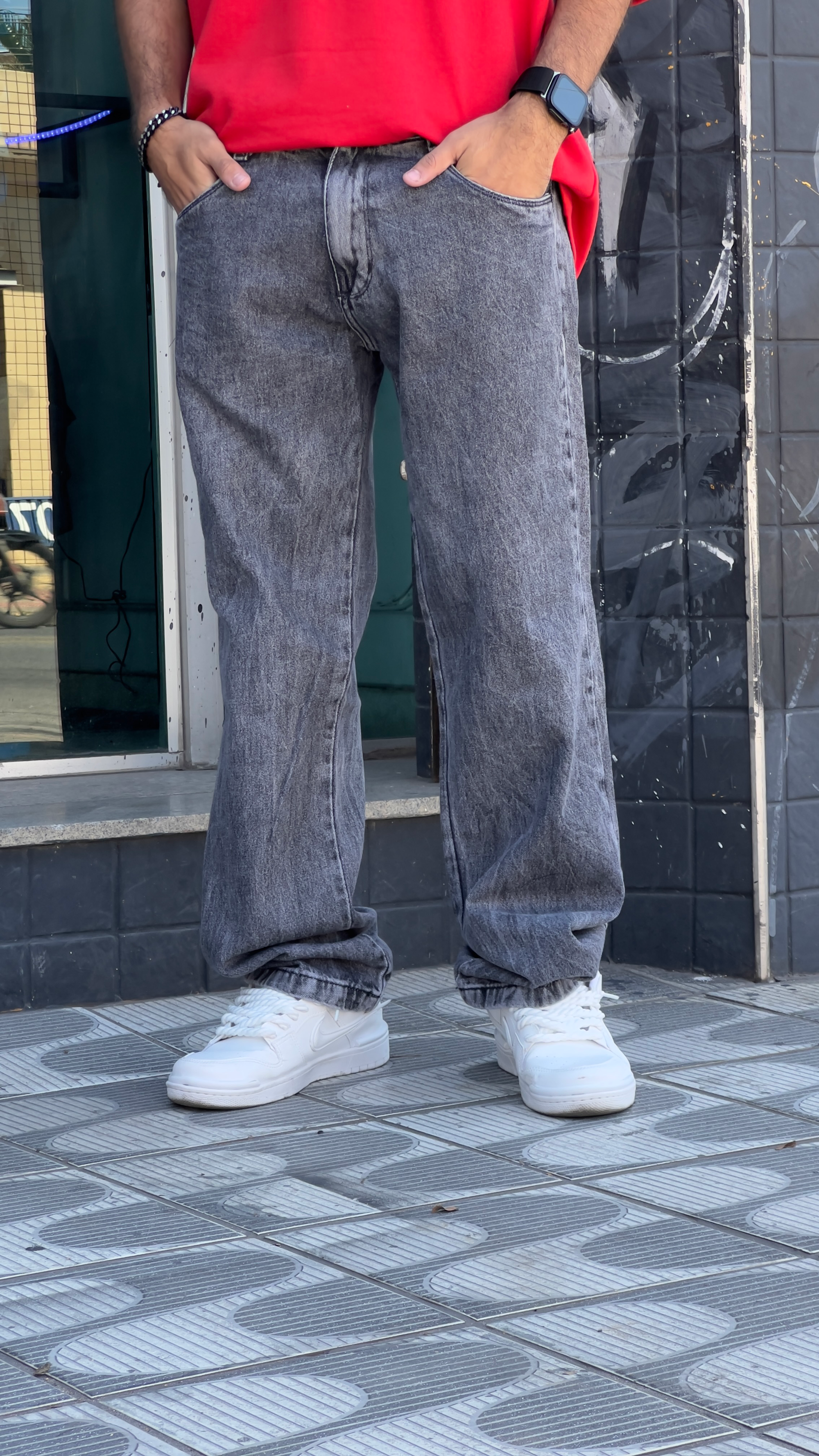 CALÇA BAGGY ESTONADA ESCURA