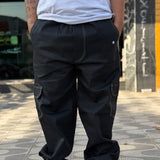 CALÇA CARGO PRETA LINHAS BRANCAS