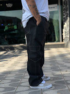 CALÇA CARGO PRETA LINHAS BRANCAS