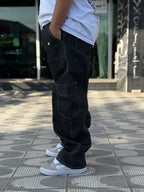 CALÇA CARGO PRETA LINHAS BRANCAS